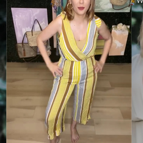 NWT Hem & Thread Boho Jumpsuit | Tie Back | Yellow Striped - Picture 7 of 15